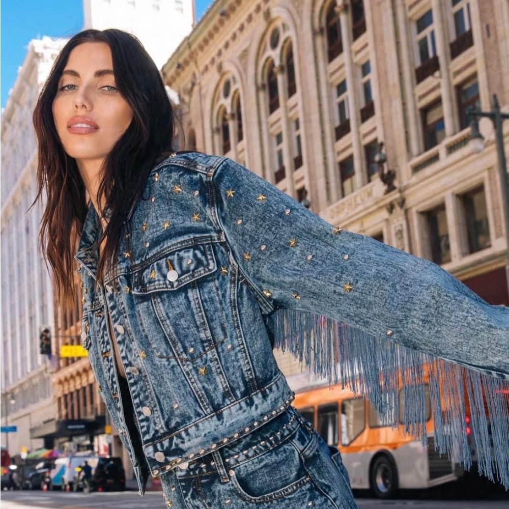 Nasty Gal Premium Embellished Star Studded Denim Jacket.